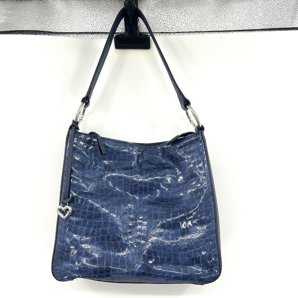Brighton Blue Croc-Embossed Shoulder Bag